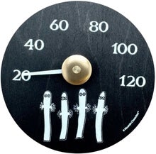 Mumin-Saunathermometer mit Hattifnatten-Motiv.