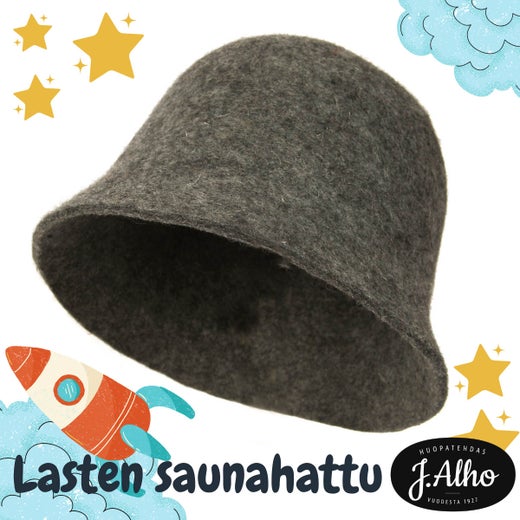 Alhon Huopatehdas graphitgrauer Sauna- und Badefasshut f&uuml;r Kinder.