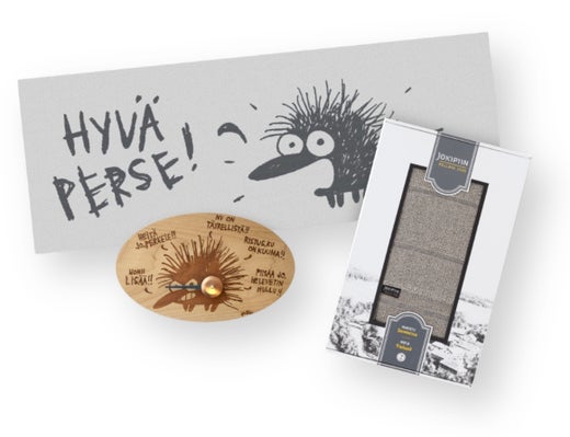 Fluchender Igel Geschenkset 2: &bdquo;GEILER ARSCH!&ldquo;&ndash;Saunasitzunterlage & &bdquo;Spr&uuml;che&ldquo;&ndash;Saunathermometer