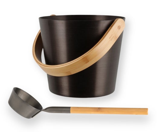 Rento Sauna-Set: Eimer & Kelle &ndash; Aluminium / Teerfarben