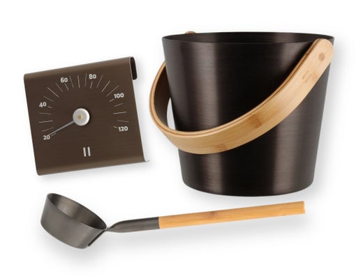 Rento Saunaeimer-, Kellen- und Thermometer-Set, Aluminium / Teer