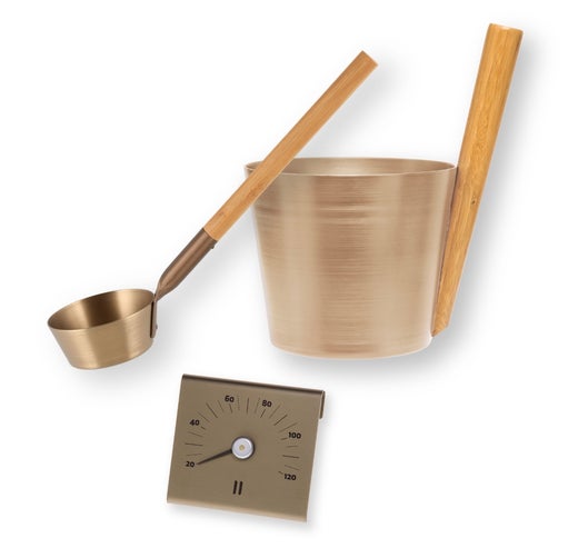 Rento Sauna-Set: Saunaeimer, -Kelle & Thermometer, Aluminium, Champagnerfarbe